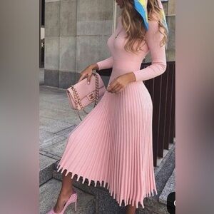 GREEN Ribbed long sleeve dress